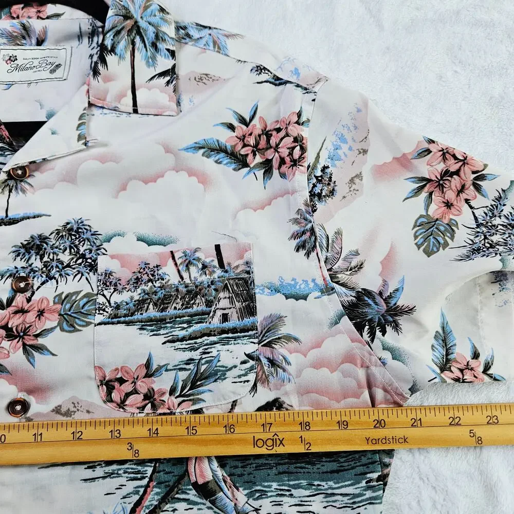 Milano Bay Mens Small Hawaiian Button UP Shirt Tropical Vacation Resort Beach - Picture 13 of 14